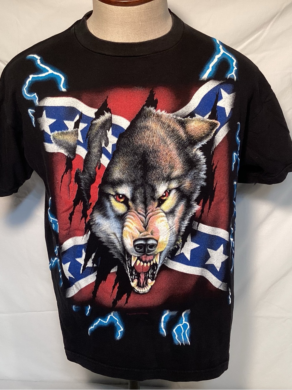 American Thunder vintage Wolf Head though Rebel Flag single stitch T-shirt Large